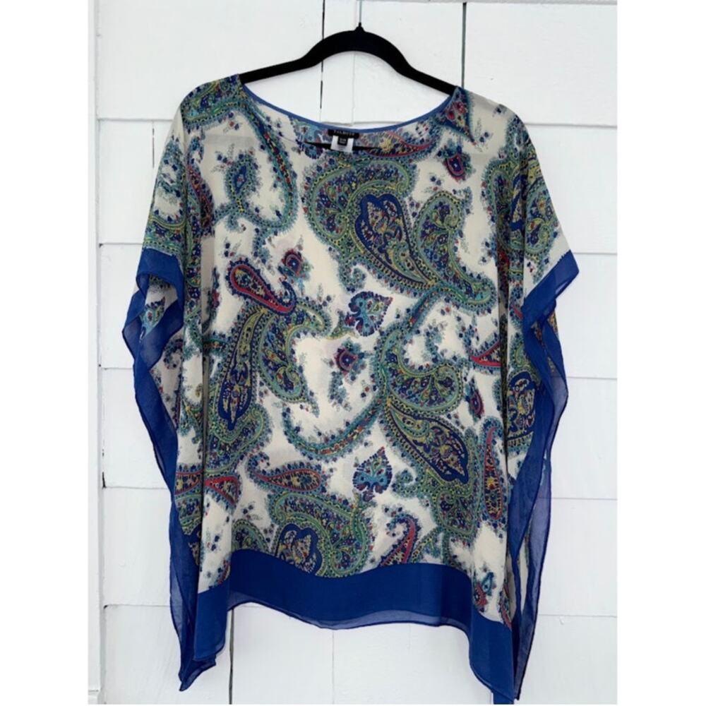 Talbots Women's S/M Poncho 100% Silk Paisley Artsy Quiet Luxury Old Money Boho